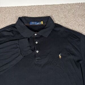 Ralph Lauren Polo Shirt Men 3XLT Tall Black Cotton Casual Long Sleeve Flesh Pony